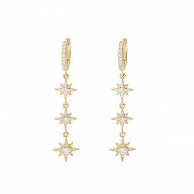 Gold Plated 925 Silver Brazilian Starburst Long Dangle Hoop Earrings for Women