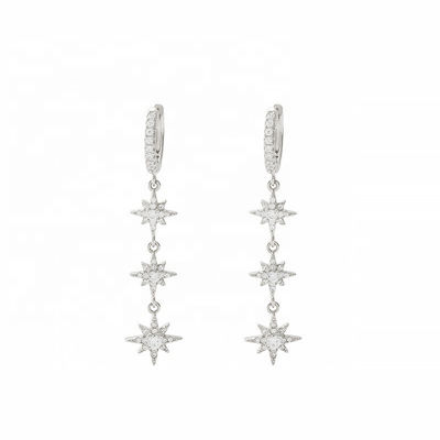 Gold Plated 925 Silver Brazilian Starburst Long Dangle Hoop Earrings for Women