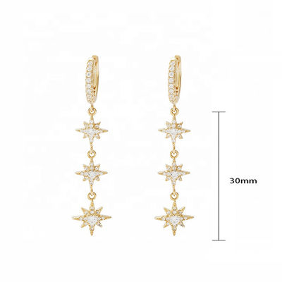 Gold Plated 925 Silver Brazilian Starburst Long Dangle Hoop Earrings for Women