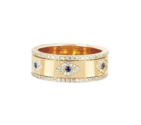 Blue Sapphire White CZ Eye Women Eternity Band Brass Eternity Ring For Women