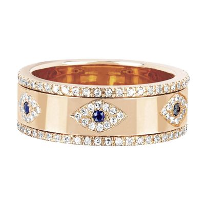 Blue Sapphire White CZ Eye Women Eternity Band Brass Eternity Ring For Women
