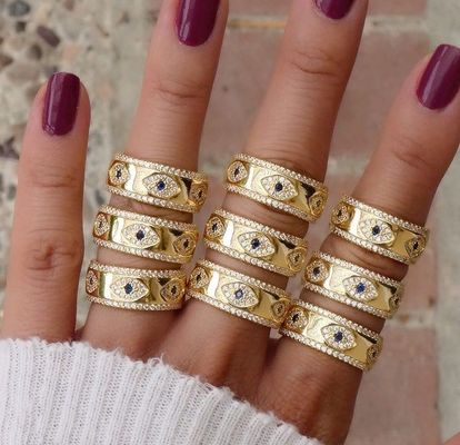 Blue Sapphire White CZ Eye Women Eternity Band Brass Eternity Ring For Women