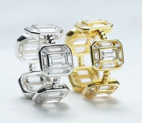 Emerald White CZ Women Eternity Band Baguette 18K Gold 925 Sterling Silver Rings