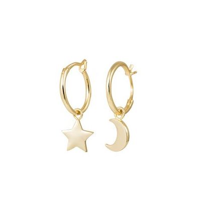 Trendy 925 Sterling Silver Earrings with Asymmetric Gold Plated Star and Moon for Ladies