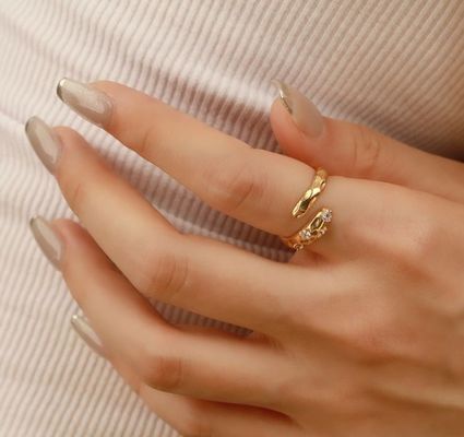 Size 4-10 CZ Stone Ring 18K Gold Open Snake 925 Sterling Silver Animal Rings