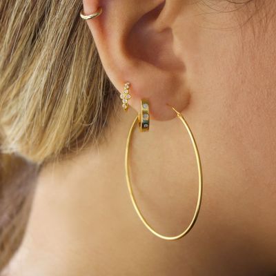 Stylish EARRINGS 14K Gold Vermeil Star Set Diamond Hugging Hoops For Effortless Style