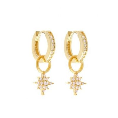 925 Sterling Silver Mini Starburst Pave CZ Huggie Earrings with Fast and Safe Shipping