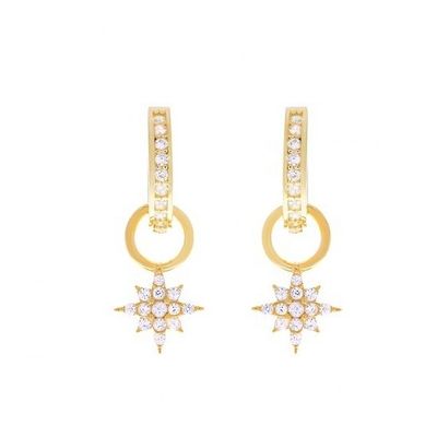 925 Sterling Silver Mini Starburst Pave CZ Huggie Earrings with Fast and Safe Shipping