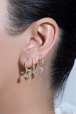 Gold Plated Mini Dangle Heart CZ Huggie Earrings Add a Touch of Glamour to Your Look