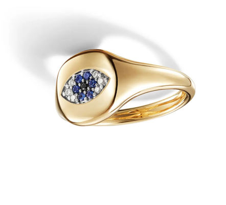 Brazilian Cable Collectibles Evil Eye Mini Pinky Ring 18K Gold White CZ 925 Silver