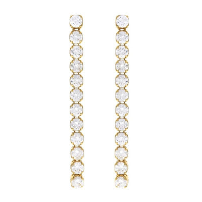 Engagement Occasion Rhodium Plated 925 Sterling Silver Glittery Tennis Chain Drop Earrings