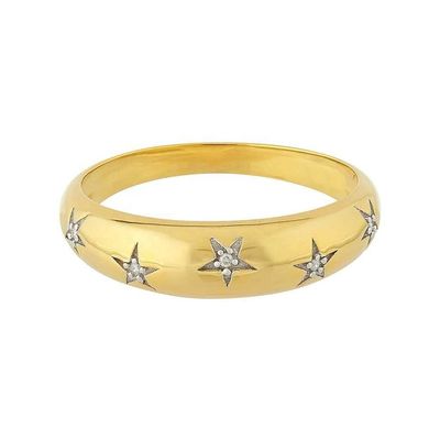 Dainty Domed Rings 14k 18k Gold Chunky Star Set Diamond Band Ring for Stylish Outfits
