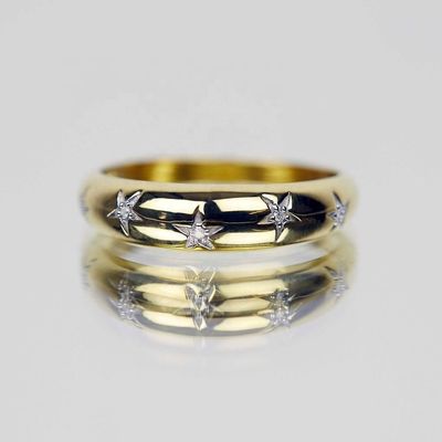 Dainty Domed Rings 14k 18k Gold Chunky Star Set Diamond Band Ring for Stylish Outfits