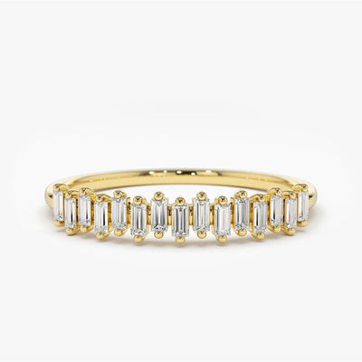 925 Sterling Silver CZ Diamond Baguette Women's Eternity Ring with Yellow Gold Plating