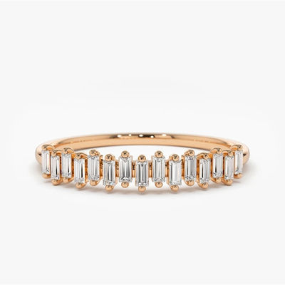 925 Sterling Silver CZ Diamond Baguette Women's Eternity Ring with Yellow Gold Plating