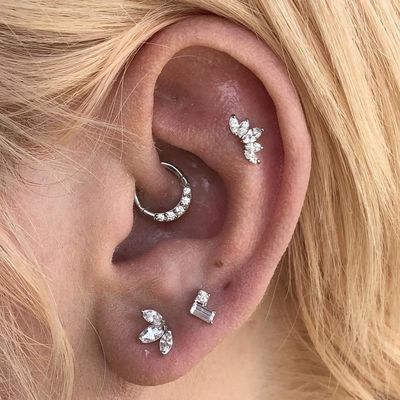 Plating Gold Rhodium Stud Earrings White CZ for Women Daily Wear Style