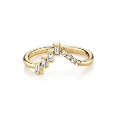 Offered OEM Round Diamonds and Baguettes Eclectic Triangle Silver Ring for Women