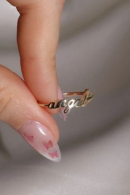 Solid Gold Angel Name Ring for Women Handmade Glitter 925 Sterling Silver Modern N/A
