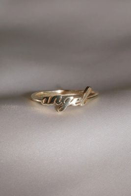 Solid Gold Angel Name Ring for Women Handmade Glitter 925 Sterling Silver Modern N/A