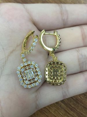 White CZ Earrings 925 Sterling Silver Classic Style For Engagement And Wedding