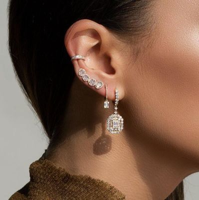 White CZ Earrings 925 Sterling Silver Classic Style For Engagement And Wedding