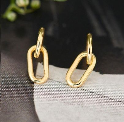 Wedding Occasion Simple Silver Cable Link Stud Earring 30mm Height Elegant Design
