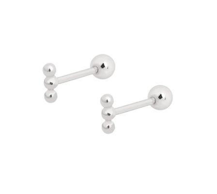 Mini Beaded Barbell Silver Stud Earring with Screw Back 925 Sterling Silver