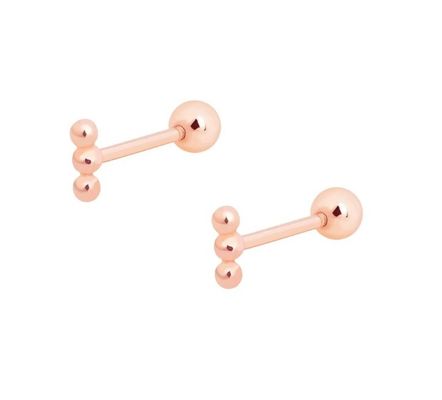 Mini Beaded Barbell Silver Stud Earring with Screw Back 925 Sterling Silver