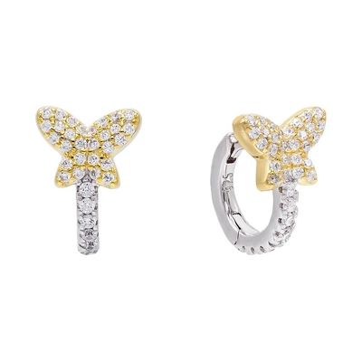 Mini Summer Butterfly White CZ Huggies 925 Sterling Silver Earrings