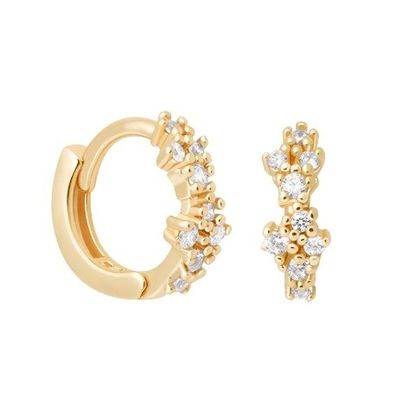 Flower Shaped White CZ 925 Sterling Silevr Huggies Earrings for Women