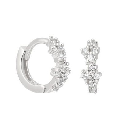 Flower Shaped White CZ 925 Sterling Silevr Huggies Earrings for Women