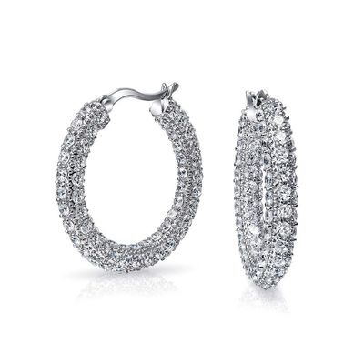 925 Sterling Silver Bridal Pave White CZ Hoop Earrings for Fashion-forward Brides