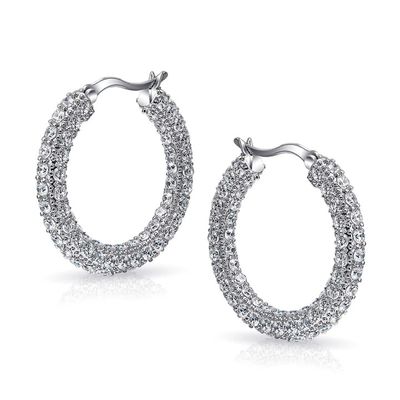 925 Sterling Silver Bridal Pave White CZ Hoop Earrings for Fashion-forward Brides