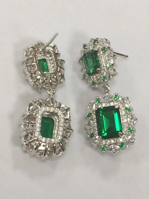 925 Sterling Silver Dubai Engagement Women's Earrings with Brazilian Emerald Gemstone