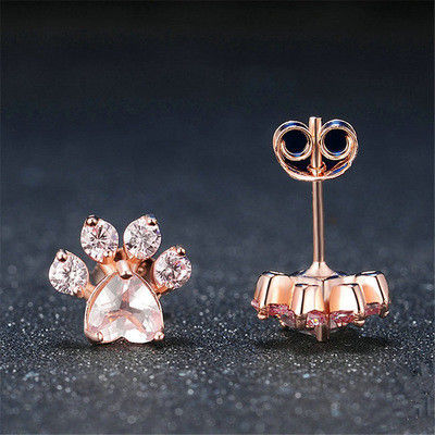 Adorable Look Children's Animal Footprints Stud Earrings In 925 Sterling Silver Brass