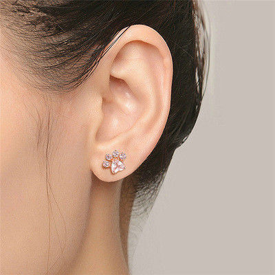 Adorable Look Children's Animal Footprints Stud Earrings In 925 Sterling Silver Brass