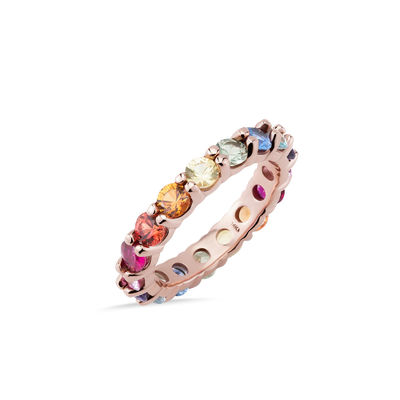 Unique Prong Colorful Cubic Zircon Accessories Women 925 Sterling Silver Eternity Band Ring