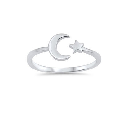 925 Sterling Silver High Polish Simple Open Moon Star Ring Perfect for Any Occasion