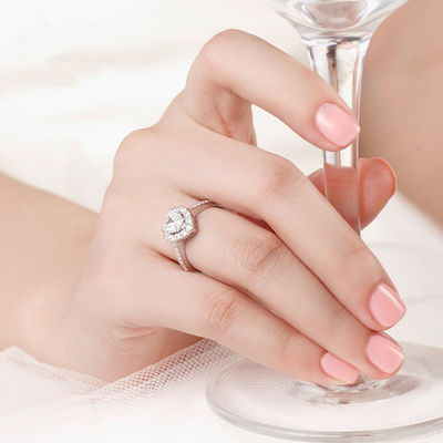 Brass Creative Heart Shape Clear CZ 925 Sterling Silver Eternity Band Rings For Women Jewelry
