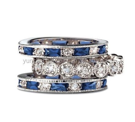 925 Sterling Silver CZ Simulated Sapphire Stackable Ring Set featuring Customized Size