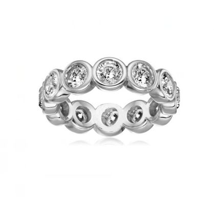 CLASSIC Ins 18K Gold Plated Bezel Setting CZ Eternity Band 925 Sterling Silver Rings