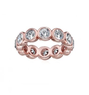 CLASSIC Ins 18K Gold Plated Bezel Setting CZ Eternity Band 925 Sterling Silver Rings