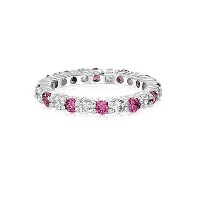925 Silver Eternity Band Ring with Rose Gold Plating and Birthstone CZ Stones Option