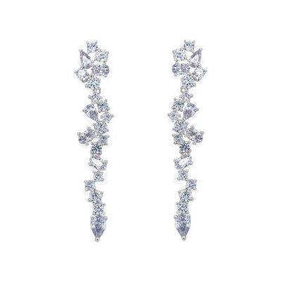 Cluster Drop Bridal Statement Earrings White Cubic Zircon Brass Earrings Customized