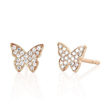 Handmade 18K Gold Plated Butterfly Stud Earrings With White Pave Setting And ZIRCON