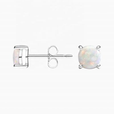 18K Gold 6MM Solitaire Opal Stud Earrings For Women And Girls Fine Jewelry