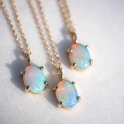Handmade 18K Gold Plated Pendant Prong Setting Opal Stone 925 Silver Necklace