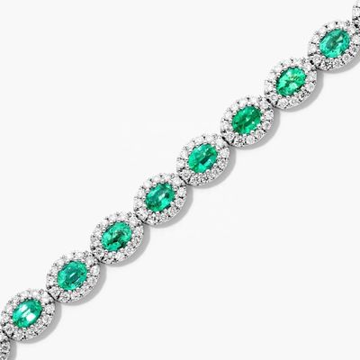 5.7mm Width Zircon Tennis Bracelet Oval Emerald White 14K Gold Bracelet Womens