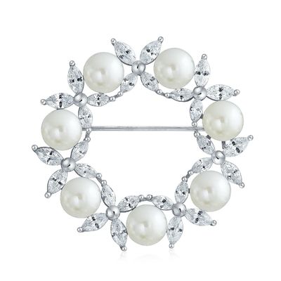 Gold Plated Leaf Circle White Pearl Brooch 925 Silver Luxury Brooches For Women