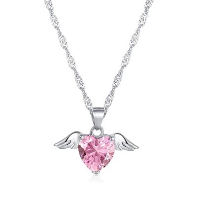 S925 Sterling Silver Love Wings Necklace Women Heart Zircon Collarbone Chain Jewelry